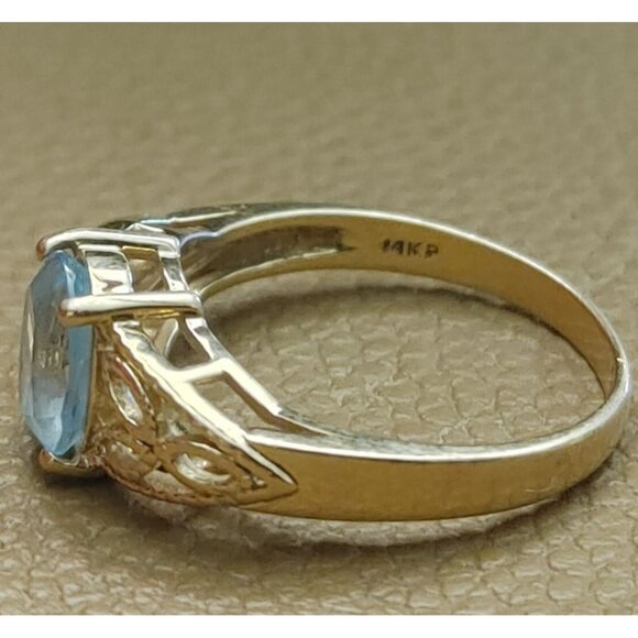 Gold Ring 14K Yellow Blue Aquamarine 8mm Quartz Gemstone Vintage Size 6.25 - Picture 8 of 8